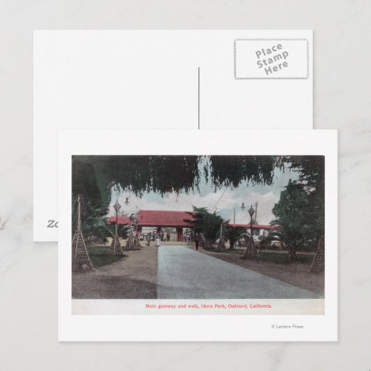 Uitzicht van de hoofdgateway naar Idora ParkOaklan Briefkaart (Voorkant / Achterkant)