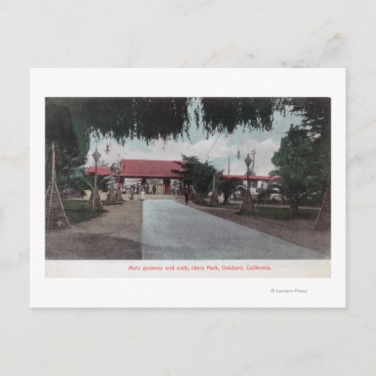 Uitzicht van de hoofdgateway naar Idora ParkOaklan Briefkaart (Voorkant)