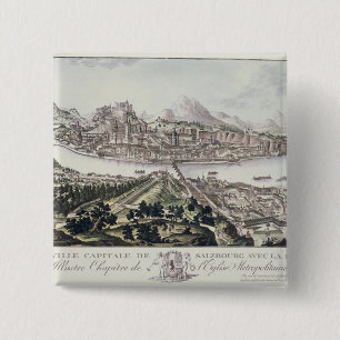 Uitzicht van de hoofdstad en de vesting Salzburg; Vierkante Button 5,1 Cm