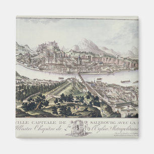 Uitzicht van de hoofdstad en de vesting van Salzbu Magneet