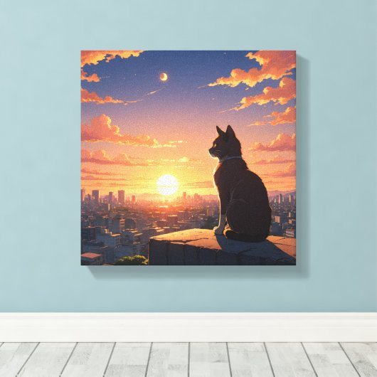 Uitzicht van de hoogte avontuurlijke kat canvas afdruk (Insitu (Houten vloer))