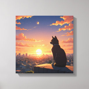 Uitzicht van de hoogte avontuurlijke kat canvas afdruk