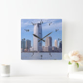 Uitzicht van de Hudson-rivier naar de skyline van  Vierkante Klok (Huis)