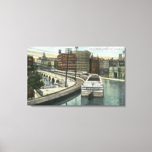Uitzicht van de kanaalboten over het aquaduct canvas afdruk