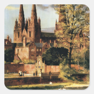 Uitzicht van de kathedraal van Lichfield Vierkante Sticker