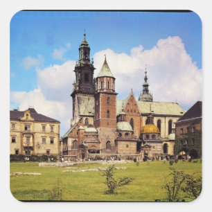 Uitzicht van de kathedraal van Wawel Vierkante Sticker