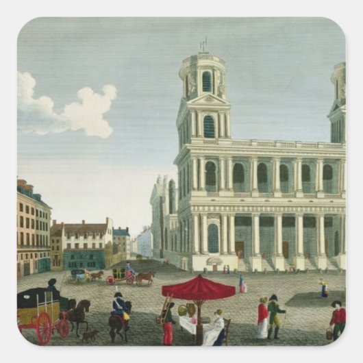 Uitzicht van de kerk Saint-Sulpice Vierkante Sticker (Voorkant)