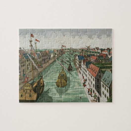 Uitzicht van de Kettel Gate in Delft (graving) Legpuzzel (Horizontaal)