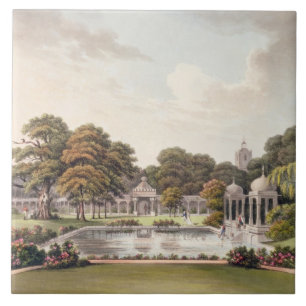Uitzicht van de koepel, Brighton Pavilion, gegrave Tegeltje