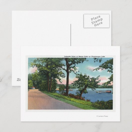 Uitzicht van de Lakeside Drive langs het Chautauqu Briefkaart (Voorkant / Achterkant)