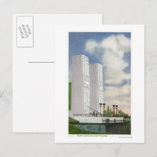 Uitzicht van de landing van de boot en de masten briefkaart (Voorkant / Achterkant)