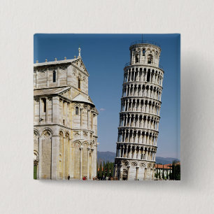 Uitzicht van de Leaning Tower Vierkante Button 5,1 Cm