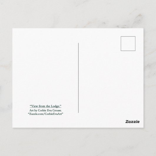 "Uitzicht van de Lodge." Briefkaart (Achterkant)