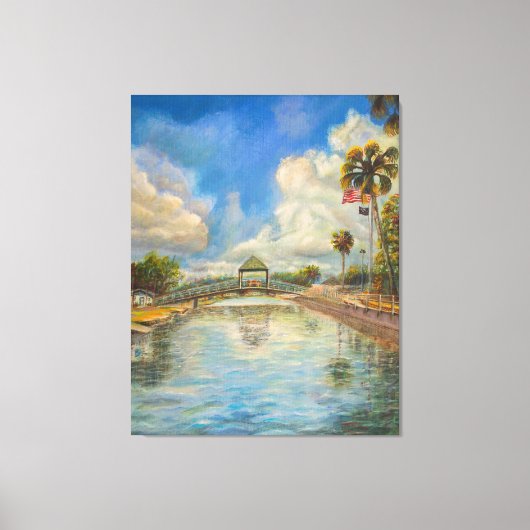 Uitzicht van de lopende brug van het meer canvas afdruk (Voorkant)