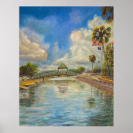 Uitzicht van de lopende brug van het meer poster