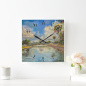 Uitzicht van de lopende brug van het meer vierkante klok (Huis)