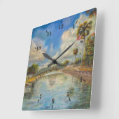 Uitzicht van de lopende brug van het meer vierkante klok (Hoek)