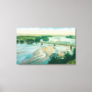 Uitzicht van de lucht in de rivier en de brug canvas afdruk