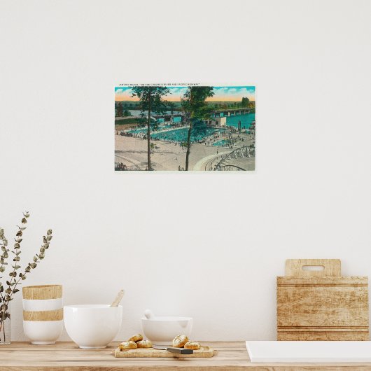 Uitzicht van de lucht in het zwemgebied poster (Keuken)