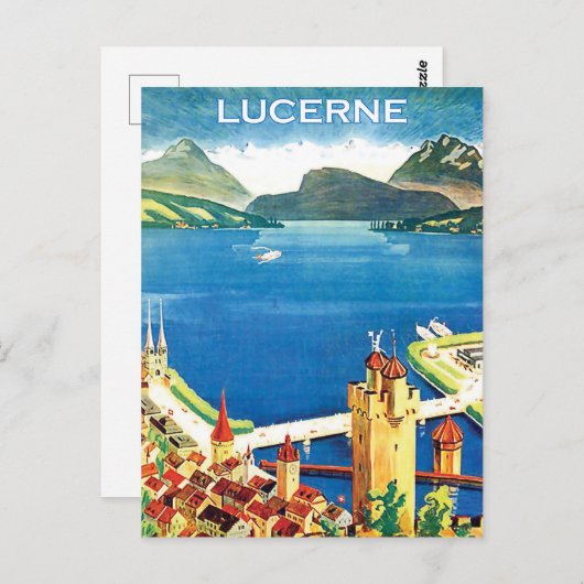 Uitzicht van de lucht, Luzerne-stad en een meer, Z Briefkaart (Voorkant / Achterkant)