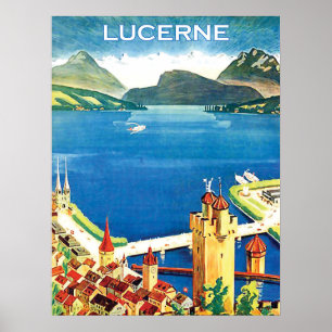 Uitzicht van de lucht, Luzerne-stad en een meer, Z Poster