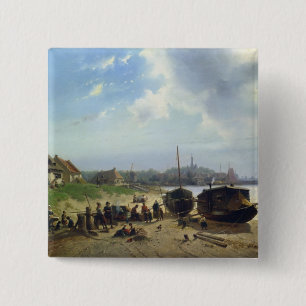 Uitzicht van de Nederlandse kust Vierkante Button 5,1 Cm