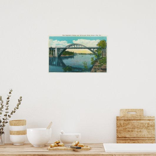 Uitzicht van de New Suspension Bridge Poster (Keuken)