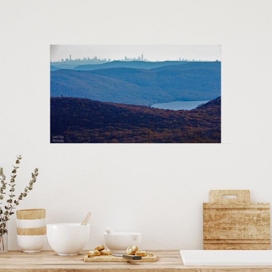 Uitzicht van de NYC Skyline van Mount Beacon, NY Poster (Keuken)