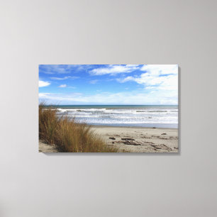 Uitzicht van de oceaan en het strand van de duinen canvas afdruk