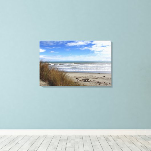 Uitzicht van de oceaan & strand vanaf de duinen canvas afdruk (Insitu (Houten vloer))
