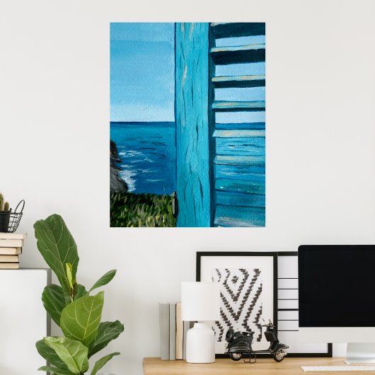 Uitzicht van de oceaan van het venster | Turquoise Poster (Thuiskantoor)