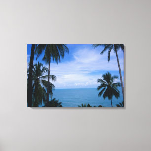 Uitzicht van de oceaanhorizon vanaf het land canvas afdruk