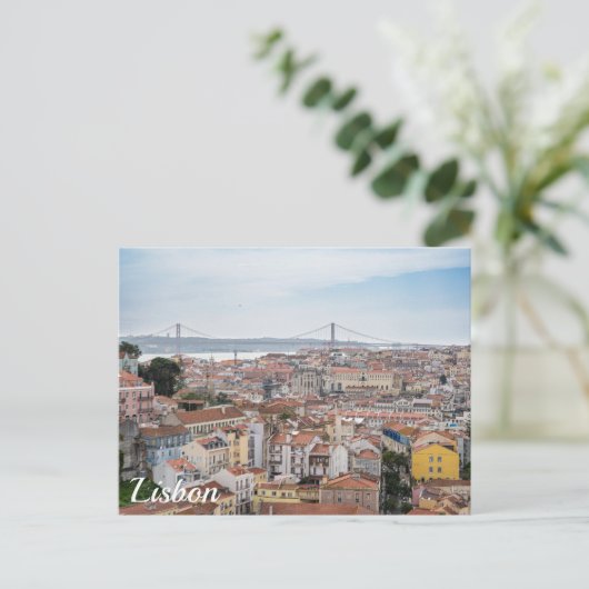 Uitzicht van de oude stad Lissabon en 25 april bru Briefkaart (Staand voorkant)