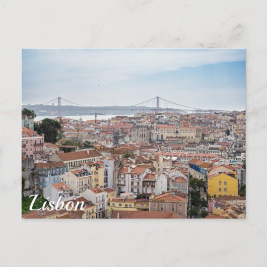 Uitzicht van de oude stad Lissabon en 25 april bru Briefkaart (Voorkant)