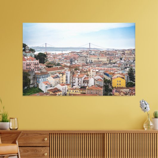 Uitzicht van de oude stad Lissabon en 25 april bru Canvas Afdruk (Insitu (Woonkamer))
