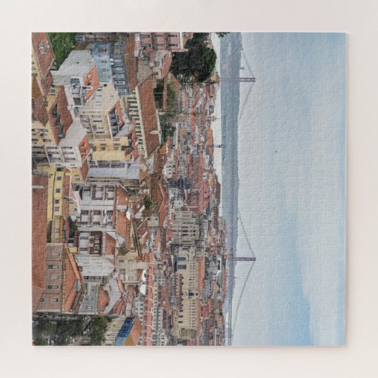 Uitzicht van de oude stad Lissabon en 25 april bru Legpuzzel (Horizontaal)