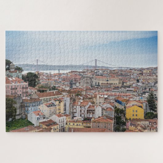 Uitzicht van de oude stad Lissabon en 25 april bru Legpuzzel (Horizontaal)