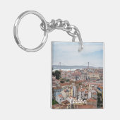 Uitzicht van de oude stad Lissabon en 25 april bru Sleutelhanger (Voorkant Links)