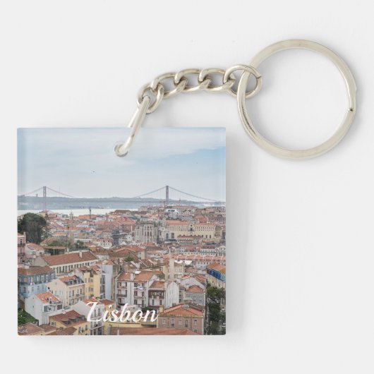 Uitzicht van de oude stad Lissabon en 25 april bru Sleutelhanger (Achterkant)