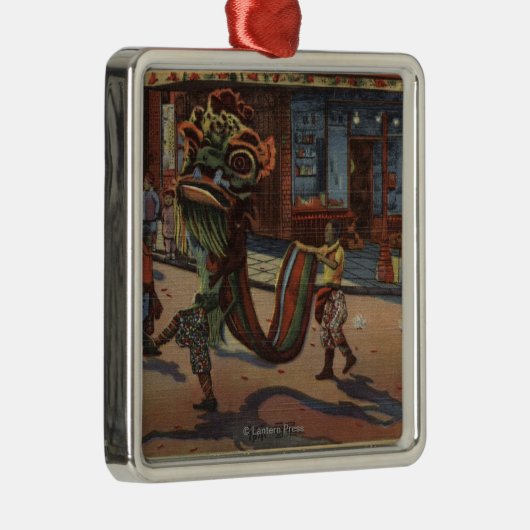 Uitzicht van de Parade in Chinatown Metalen Ornament (Rechts)