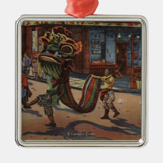 Uitzicht van de Parade in Chinatown Metalen Ornament (Voorkant)