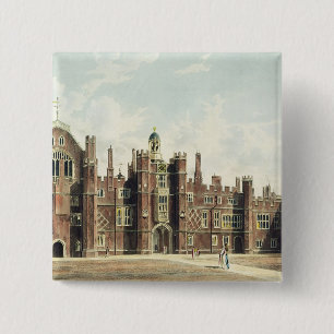 Uitzicht van de Quadrangle in Hampton Court Palace Vierkante Button 5,1 Cm