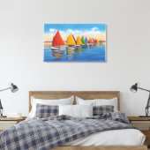 Uitzicht van de Rainbow Sailboat Fleet Canvas Afdruk (Insitu (Slaapkamer))