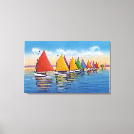 Uitzicht van de Rainbow Sailboat Fleet Canvas Afdruk (Voorkant)