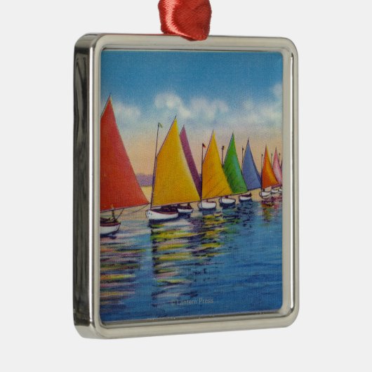 Uitzicht van de Rainbow Sailboat Fleet Metalen Ornament (Rechts)