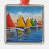 Uitzicht van de Rainbow Sailboat Fleet Metalen Ornament (Voorkant)