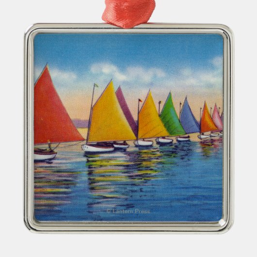Uitzicht van de Rainbow Sailboat Fleet Metalen Ornament (Voorkant)