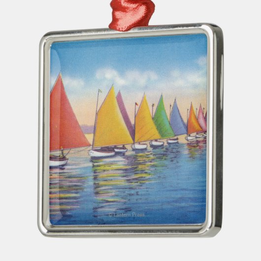 Uitzicht van de Rainbow Sailboat Fleet Metalen Ornament (Links)