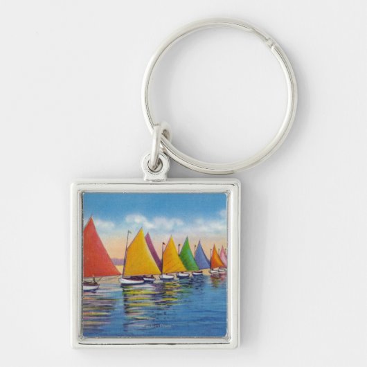 Uitzicht van de Rainbow Sailboat Fleet Sleutelhanger (Voorkant)