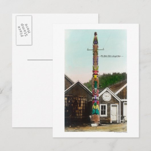 Uitzicht van de Raven Totempole Wrangell, AK Briefkaart (Voorkant / Achterkant)